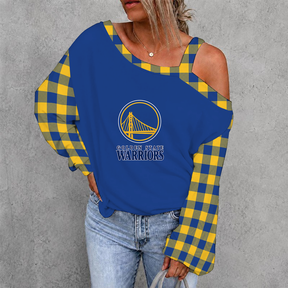 [HOT DEAL] NEW CUSTOMIZED NBA12 GSW GOLDEN STATE WARRIORS WOMEN'S OFF-SHOULDER LONG SLEEVE SHIRT