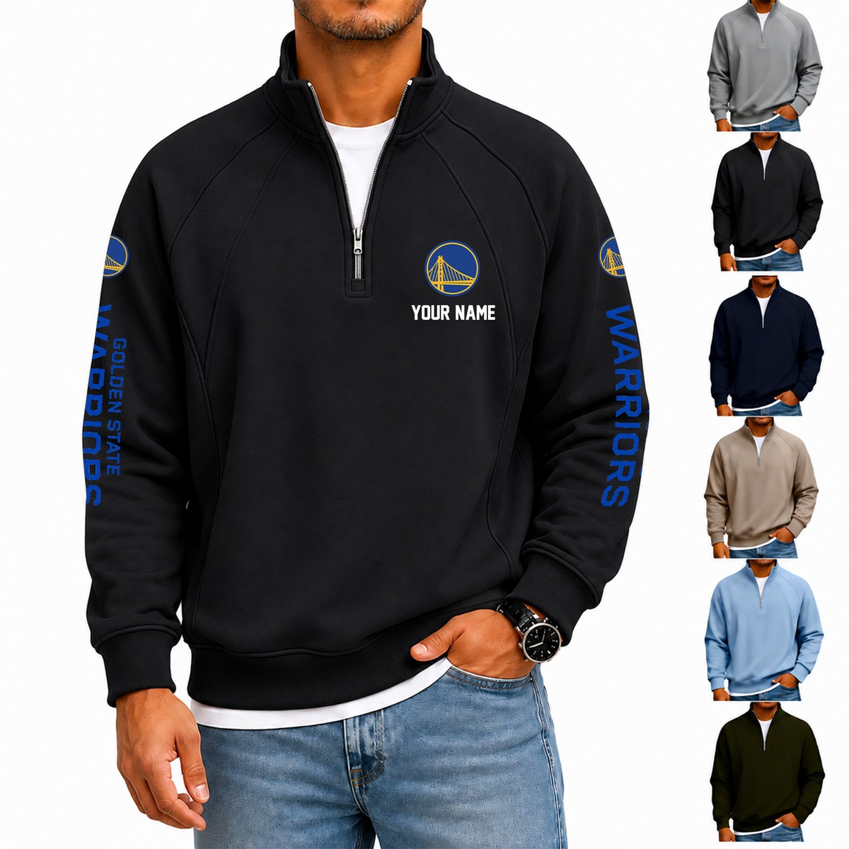 [HOT DEAL] NEW CUSTOMIZED NBA12 GSW GOLDEN STATE WARRIORS  MEN'S QUARTER ZIP PULLOVER