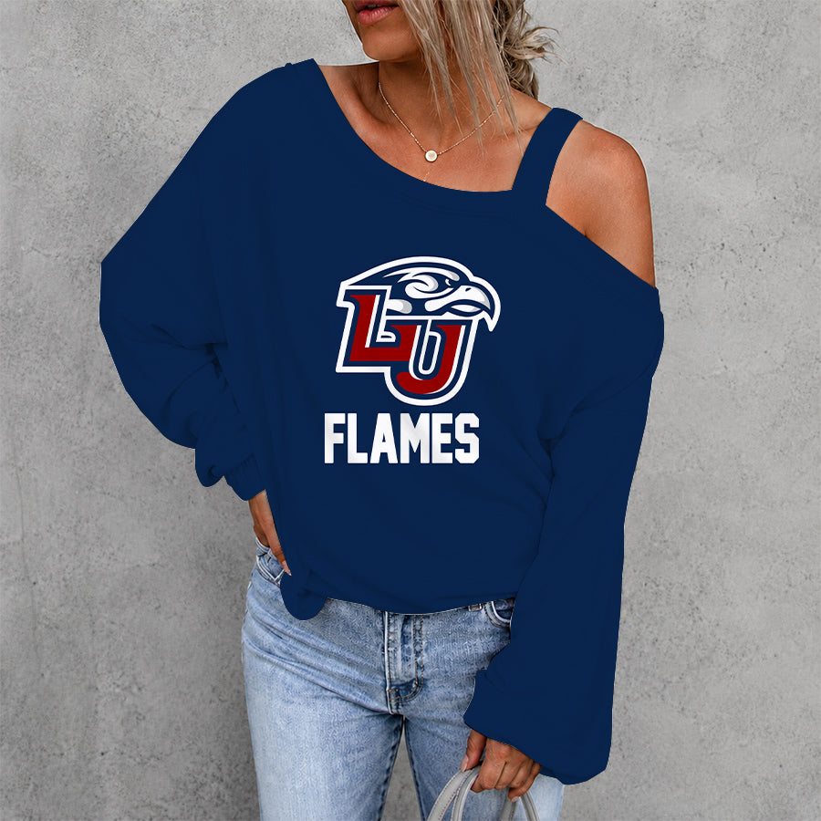 [FAN FAVORITE] NEW CUSTOMIZED NCAA CFH12 LIF LIBERTY FLAMES WOMEN'S OFF-SHOULDER LONG SLEEVE SHIRT