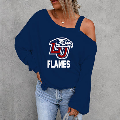[FAN FAVORITE] NEW CUSTOMIZED NCAA CFH12 LIF LIBERTY FLAMES WOMEN'S OFF-SHOULDER LONG SLEEVE SHIRT