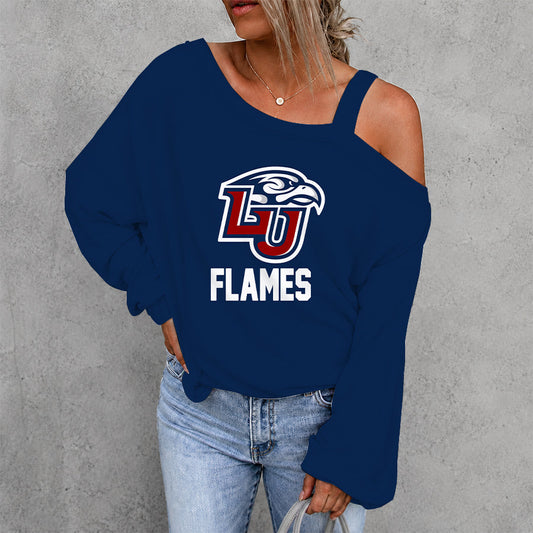 [FAN FAVORITE] NEW CUSTOMIZED NCAA CFH12 LIF LIBERTY FLAMES WOMEN'S OFF-SHOULDER LONG SLEEVE SHIRT