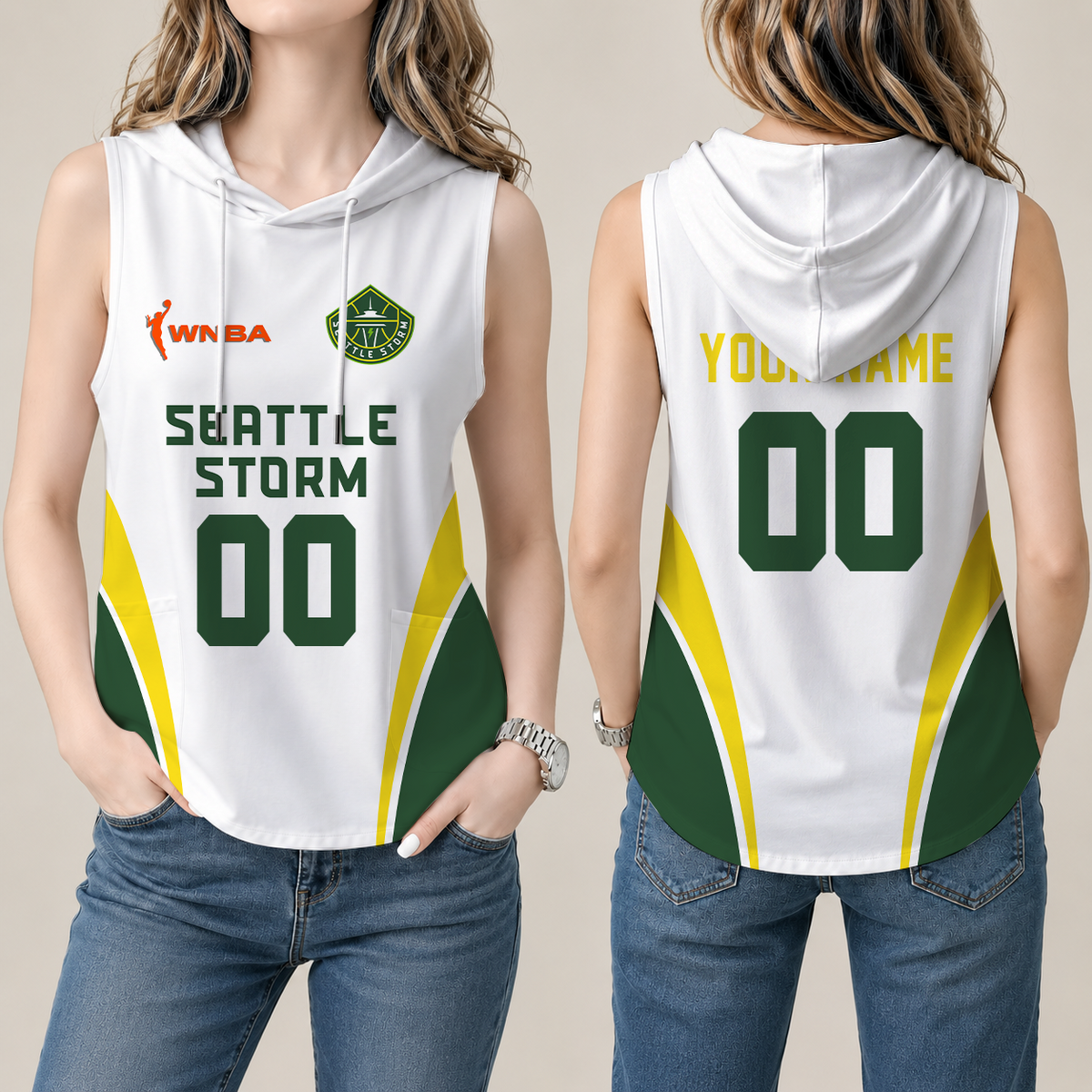 [FAN FAVORITE] NEW CUSTOMIZED WNBA12 STS SEATTLE STORM WOMEN'S SLEEVELESS HOODED POCKET TANK TOP