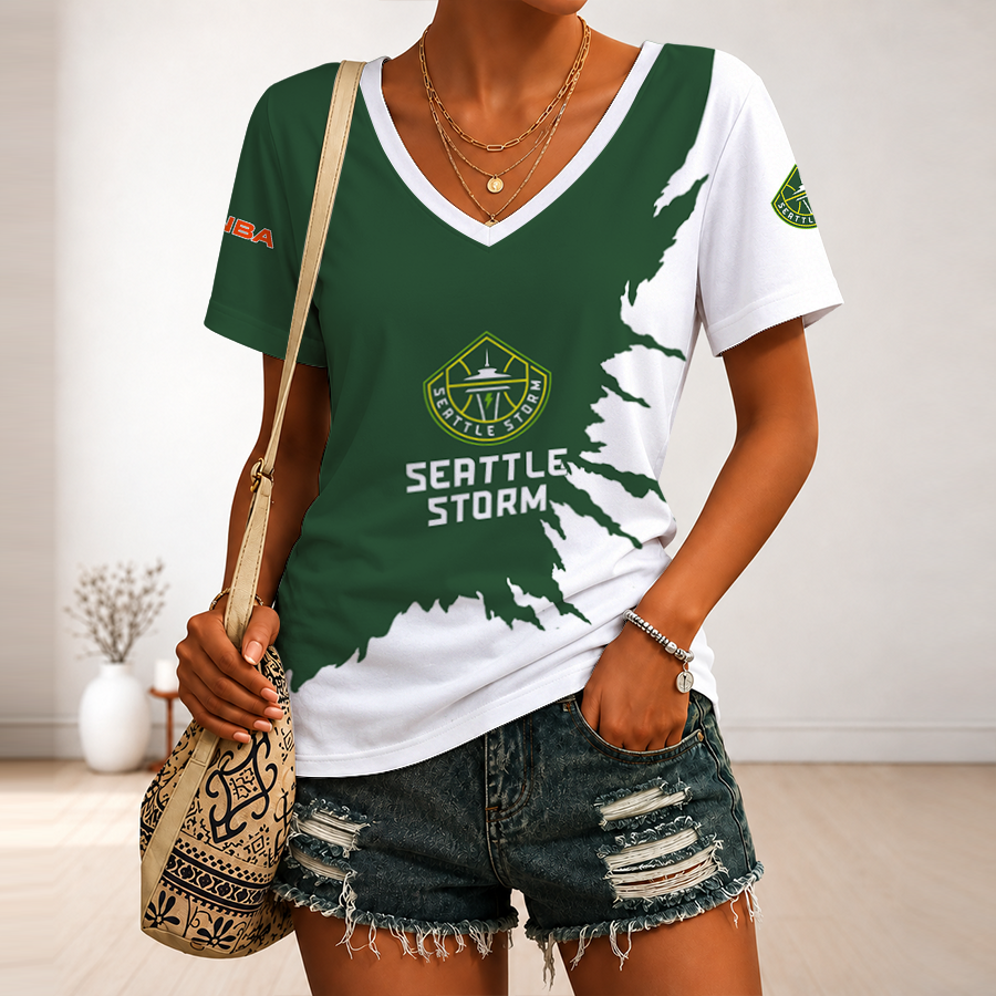 [FAN FAVORITE] NEW CUSTOMIZED WNBA12 STS SEATTLE STORM V-NECK FEMALE SHIRT