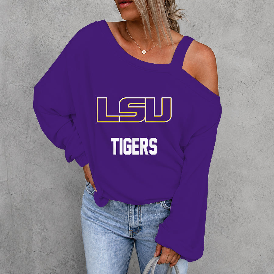 [FAN FAVORITE] NEW CUSTOMIZED NCAA MAM13 LST LSU TIGERS WOMEN'S OFF-SHOULDER LONG SLEEVE SHIRT