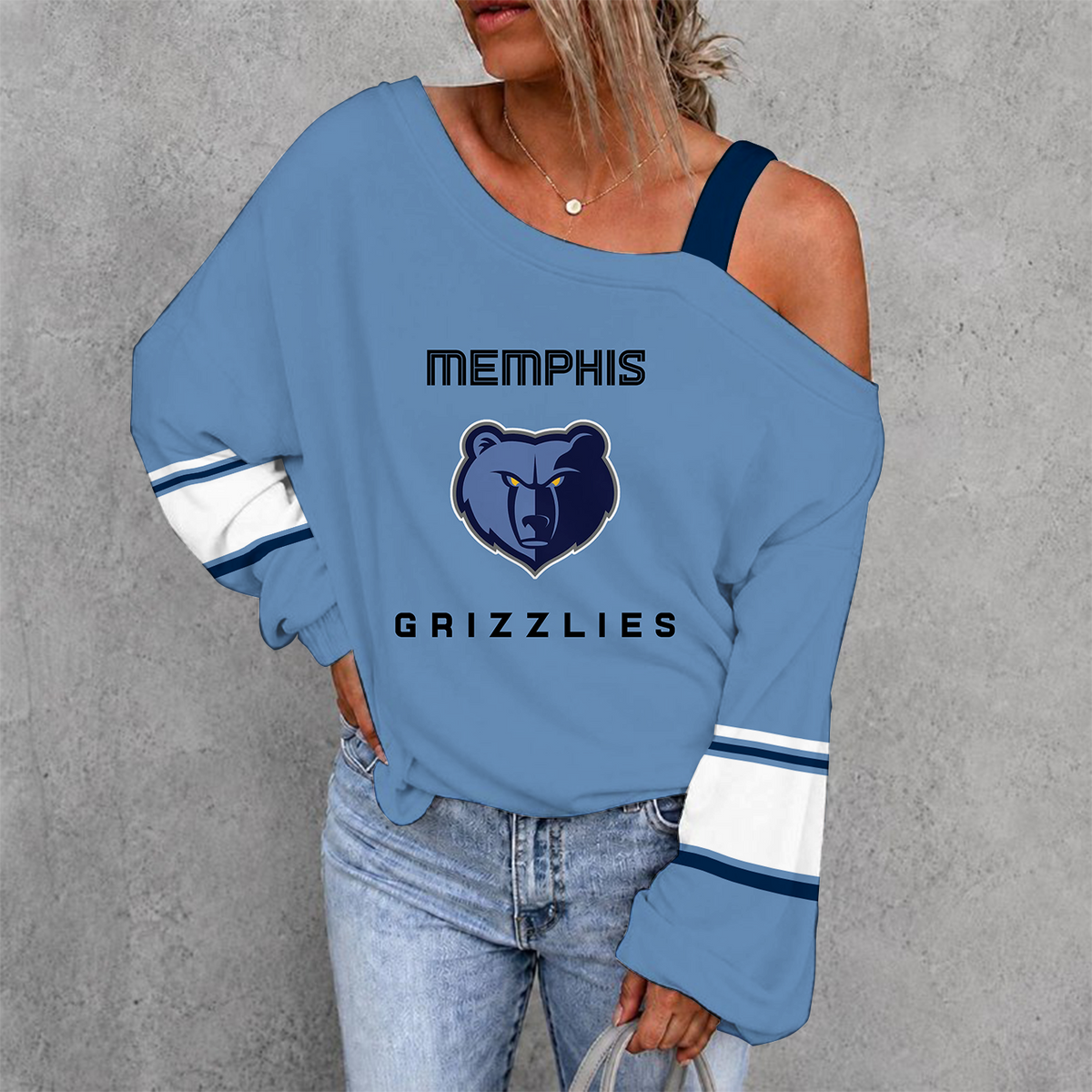 [HOT DEAL] NEW CUSTOMIZED NBA13 MGR MEMPHIS GRIZZLIES WOMEN'S OFF-SHOULDER LONG SLEEVE SHIRT