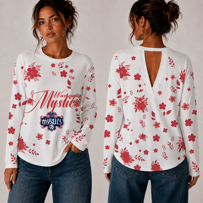 [FAN FAVORITE] NEW CUSTOMIZED WNBA13 WSM WASHINGTON MYSTICS WOMEN'S BACK V-CUT LONG-SLEEVE SHIRT