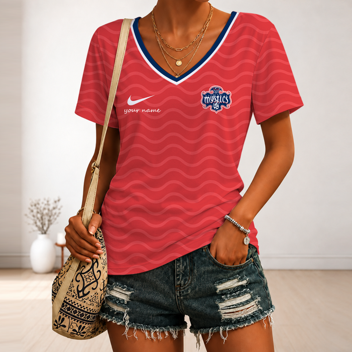 [FAN FAVORITE] NEW CUSTOMIZED WNBA13 WSM WASHINGTON MYSTICS V-NECK FEMALE SHIRT