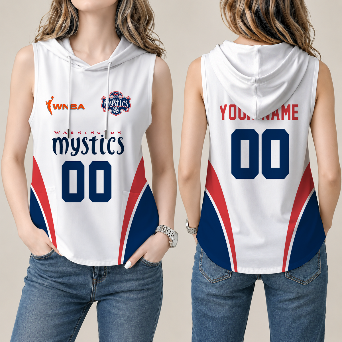 [FAN FAVORITE] NEW CUSTOMIZED WNBA13 WSM WASHINGTON MYSTICS WOMEN'S SLEEVELESS HOODED POCKET TANK TOP