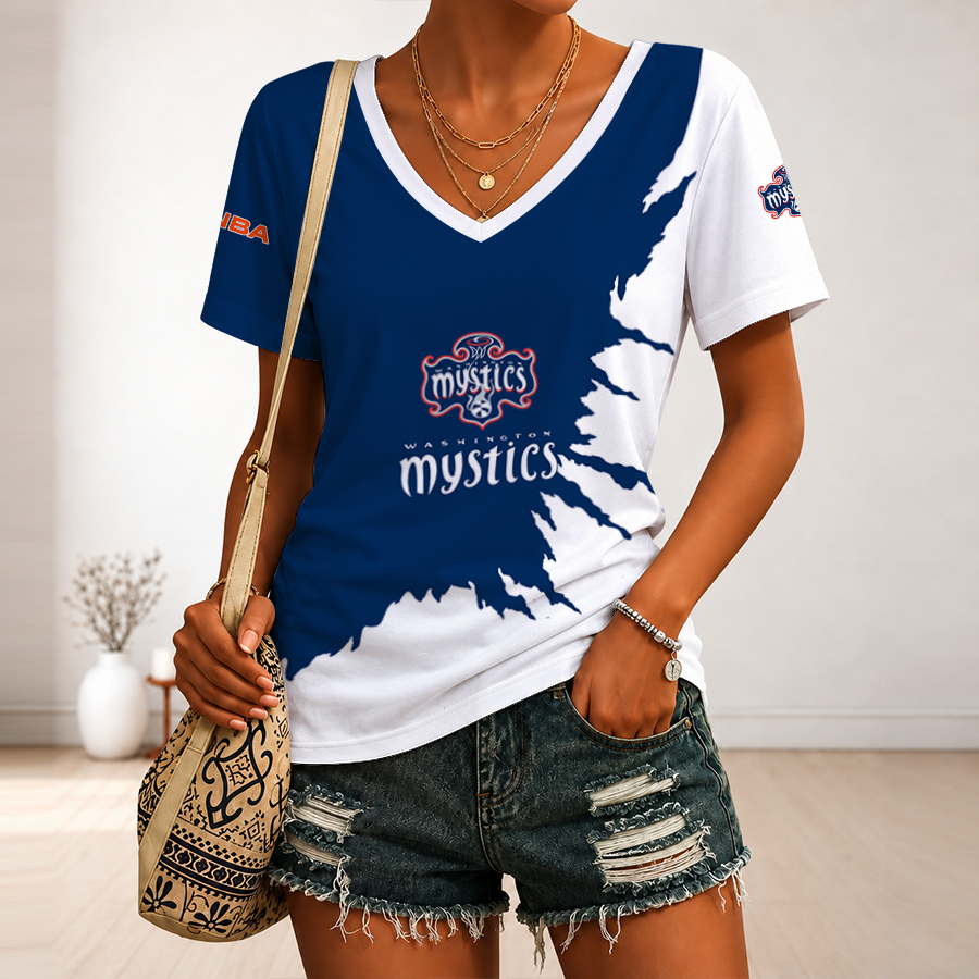 [FAN FAVORITE] NEW CUSTOMIZED WNBA13 WSM WASHINGTON MYSTICS V-NECK FEMALE SHIRT