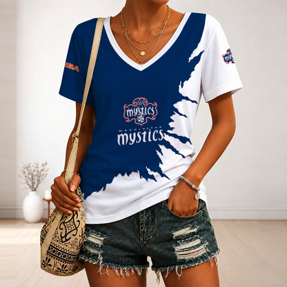 [FAN FAVORITE] NEW CUSTOMIZED WNBA13 WSM WASHINGTON MYSTICS V-NECK FEMALE SHIRT
