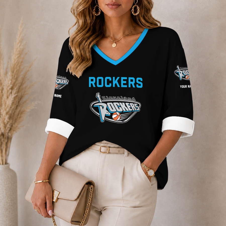 [FAN FAVORITE] NEW CUSTOMIZED WNBA14 CLR CLEVELAND ROCKERS WOMEN'S HEART V-NECK LONG SLEEVE SHIRT