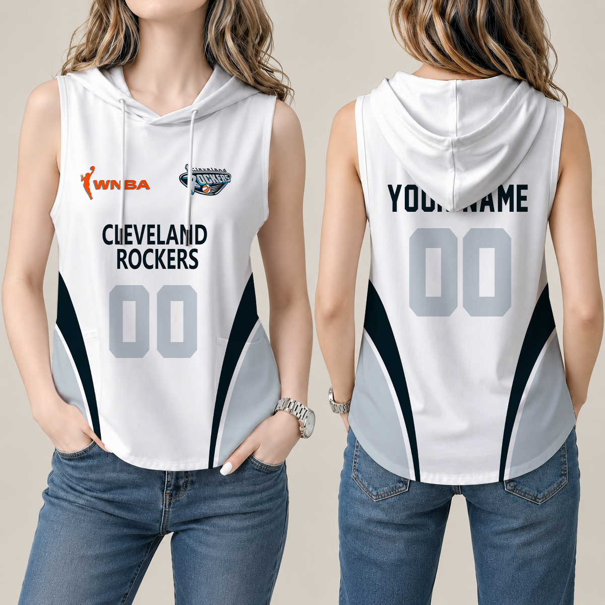 [FAN FAVORITE] NEW CUSTOMIZED WNBA14 CLR CLEVELAND ROCKERS WOMEN'S SLEEVELESS HOODED POCKET TANK TOP