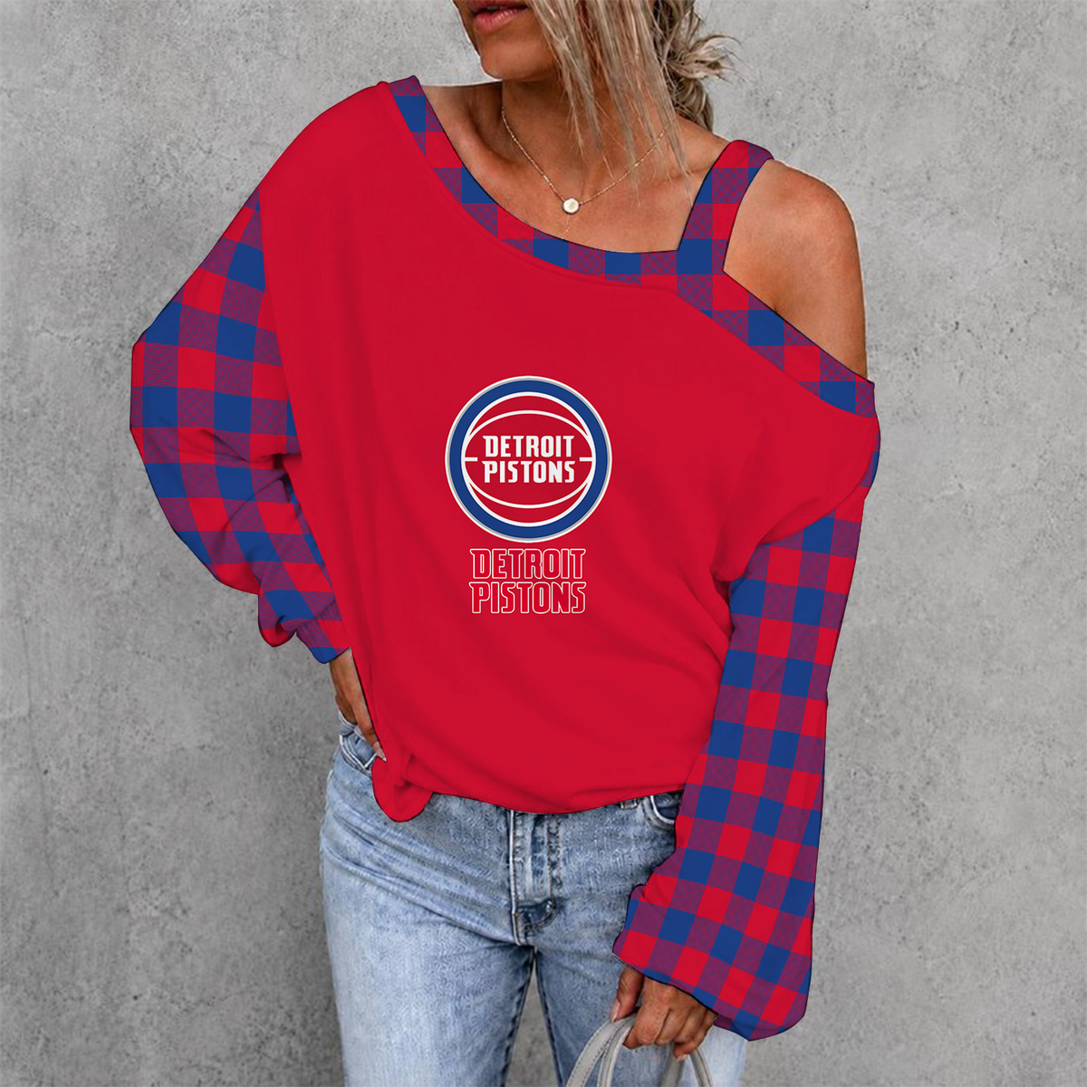 [HOT DEAL] NEW CUSTOMIZED NBA14 DPI DETROIT PISTONS WOMEN'S OFF-SHOULDER LONG SLEEVE SHIRT