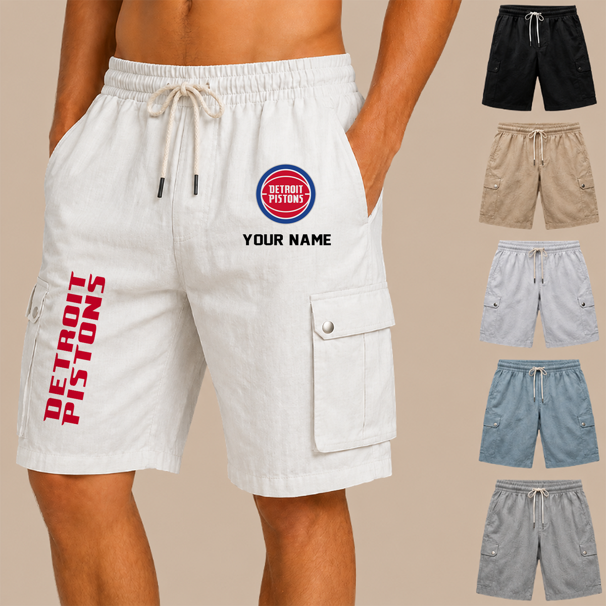 [HOT DEAL] NEW CUSTOMIZED NBA14 DPI DETROIT PISTONS MEN'S DRAWSTRING CARGO SHORTS