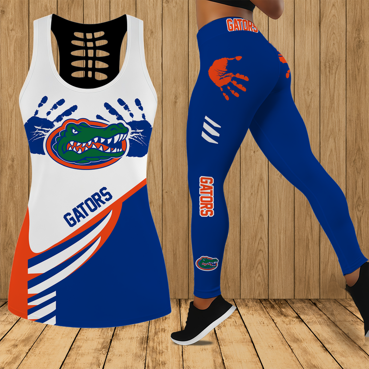 [FAN FAVORITE] NEW CUSTOMIZED NCAA MAM14 FLG FLORIDA GATORS STRAPPY HOLLOW TANK TOP & LEGGINGS SET