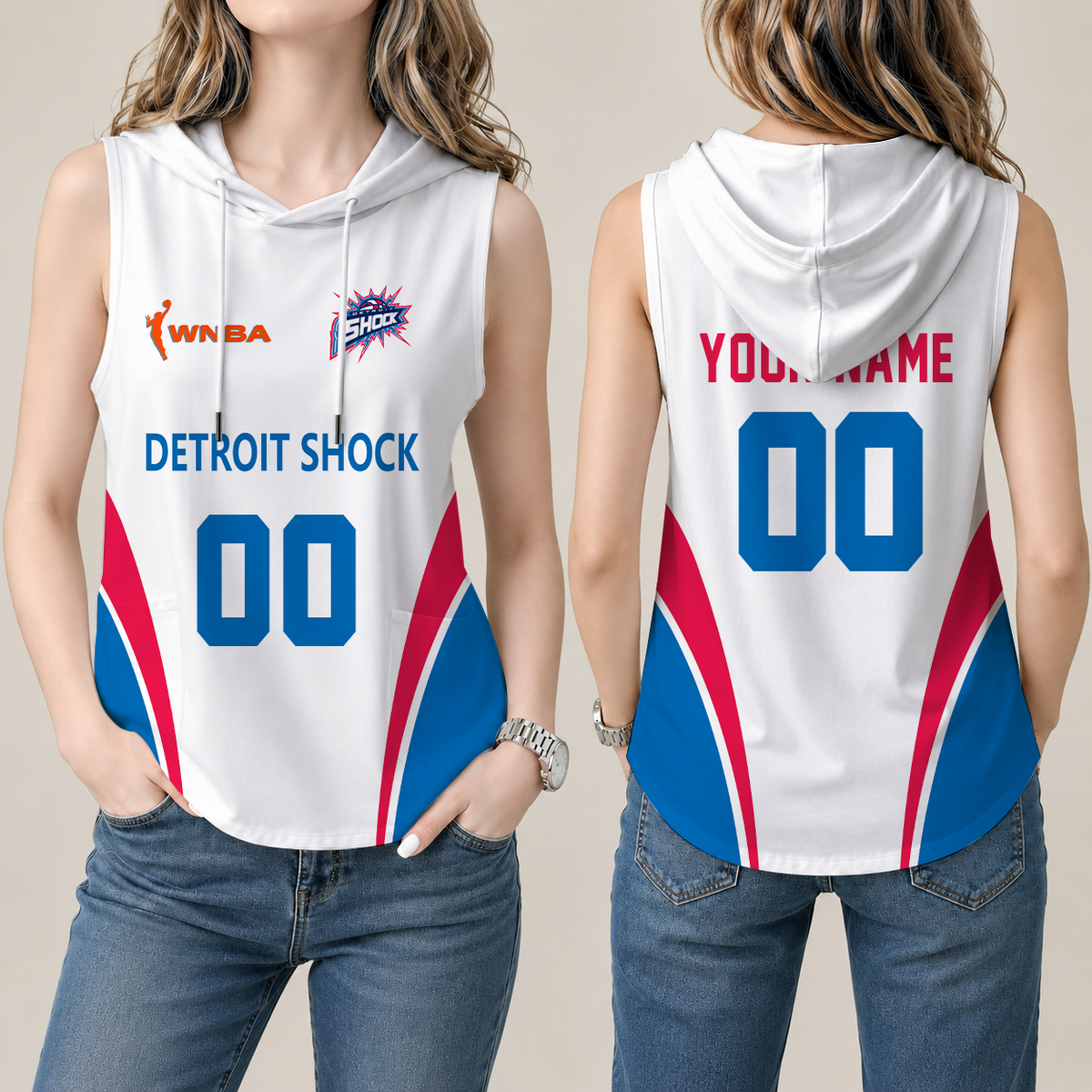[FAN FAVORITE] NEW CUSTOMIZED WNBA15 DTS DETROIT SHOCK WOMEN'S SLEEVELESS HOODED POCKET TANK TOP