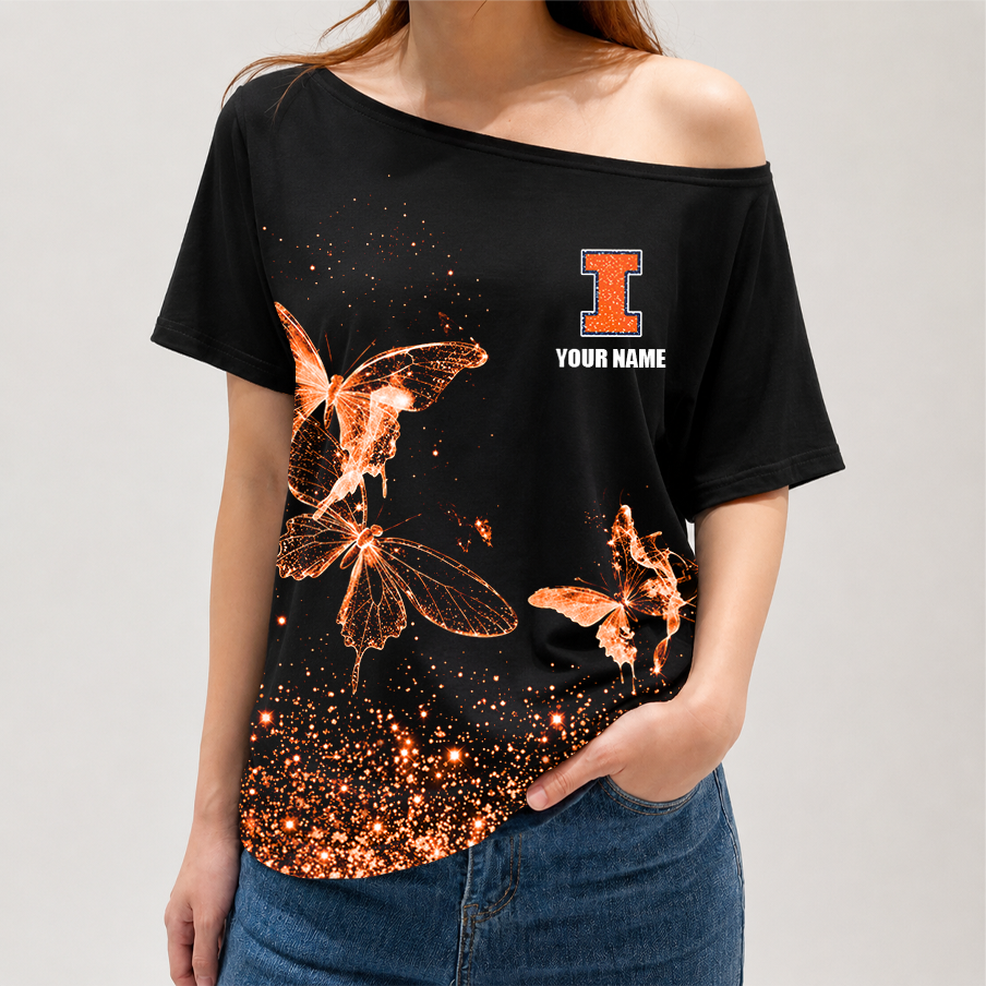 [FAN FAVORITE] NEW CUSTOMIZED NCAA MAM15 IFI ILLINOIS FIGHTING ILLINI STRAPPY OFF-SHOULDER SHIRT