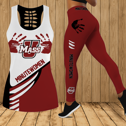 [FAN FAVORITE] NEW CUSTOMIZED NCAA CFH15 UMM UMASS MINUTEWOMEN HOLLOW TANK TOP & LEGGINGS SET