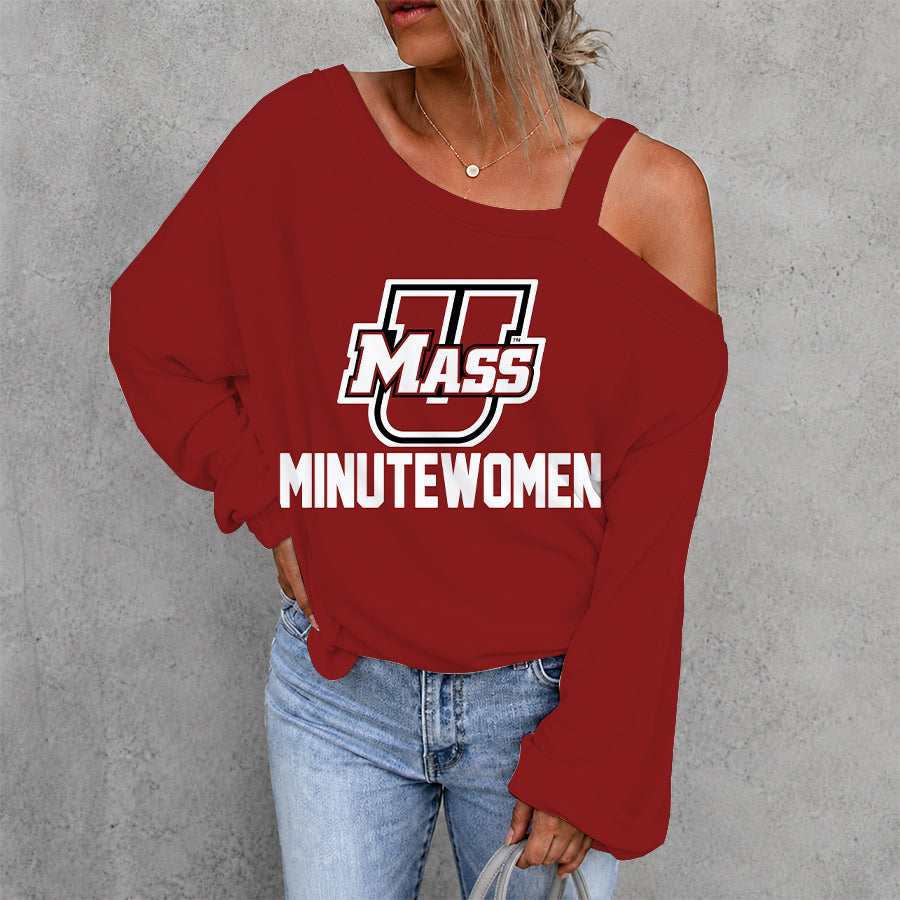 [FAN FAVORITE] NEW CUSTOMIZED NCAA CFH15 UMM UMASS MINUTEWOMEN WOMEN'S OFF-SHOULDER LONG SLEEVE SHIRT