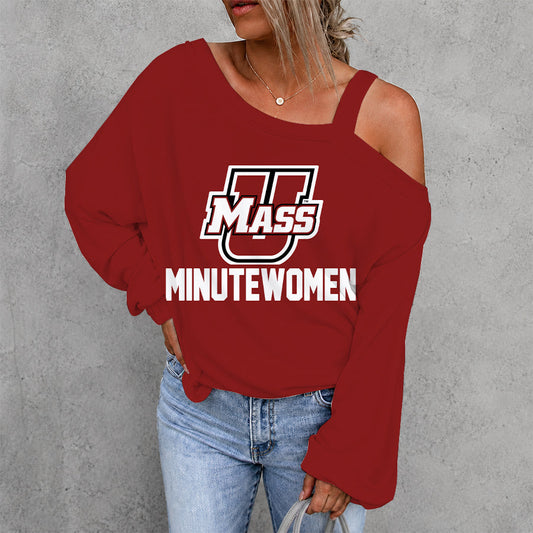 [FAN FAVORITE] NEW CUSTOMIZED NCAA CFH15 UMM UMASS MINUTEWOMEN WOMEN'S OFF-SHOULDER LONG SLEEVE SHIRT