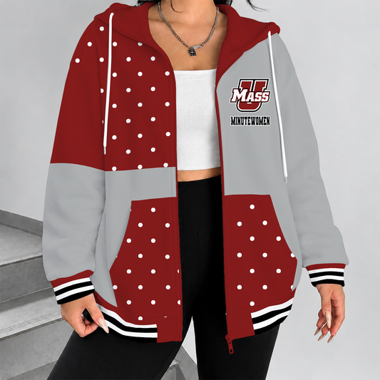 [FAN FAVORITE] NEW CUSTOMIZED NCAA CFH15 UMM UMASS MINUTEWOMEN STRAPPY ZIP HOODIE