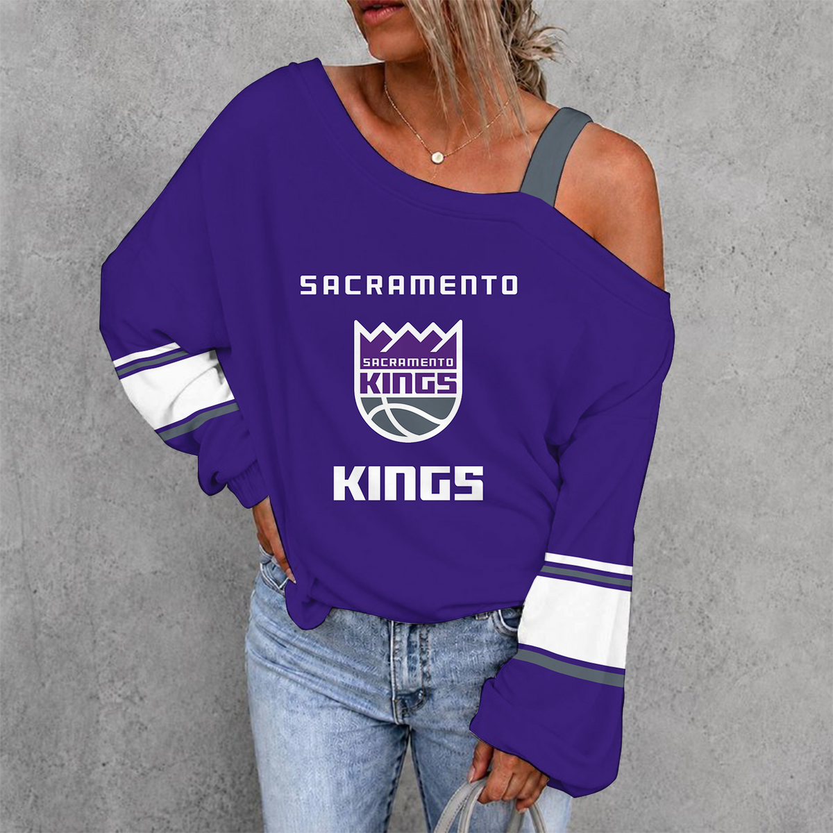 [HOT DEAL] NEW CUSTOMIZED NBA16 SKI SACRAMENTO KINGS WOMEN'S OFF-SHOULDER LONG SLEEVE SHIRT