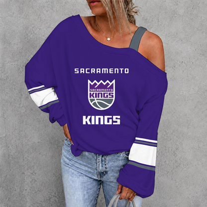 [HOT DEAL] NEW CUSTOMIZED NBA16 SKI SACRAMENTO KINGS WOMEN'S OFF-SHOULDER LONG SLEEVE SHIRT