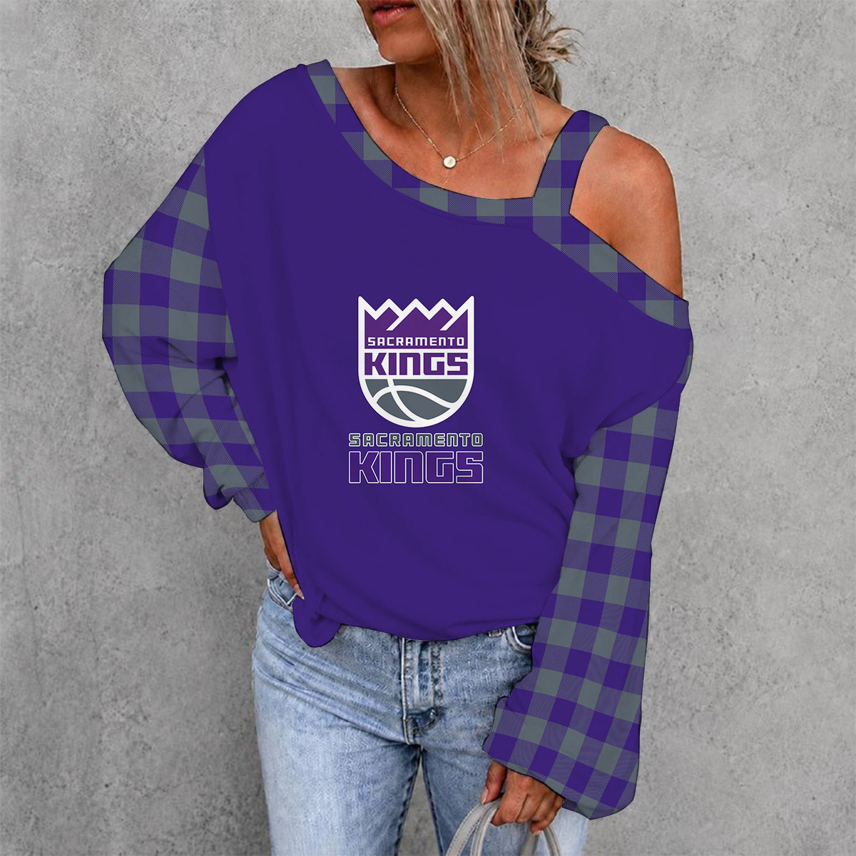 [HOT DEAL] NEW CUSTOMIZED NBA16 SKI SACRAMENTO KINGS WOMEN'S OFF-SHOULDER LONG SLEEVE SHIRT