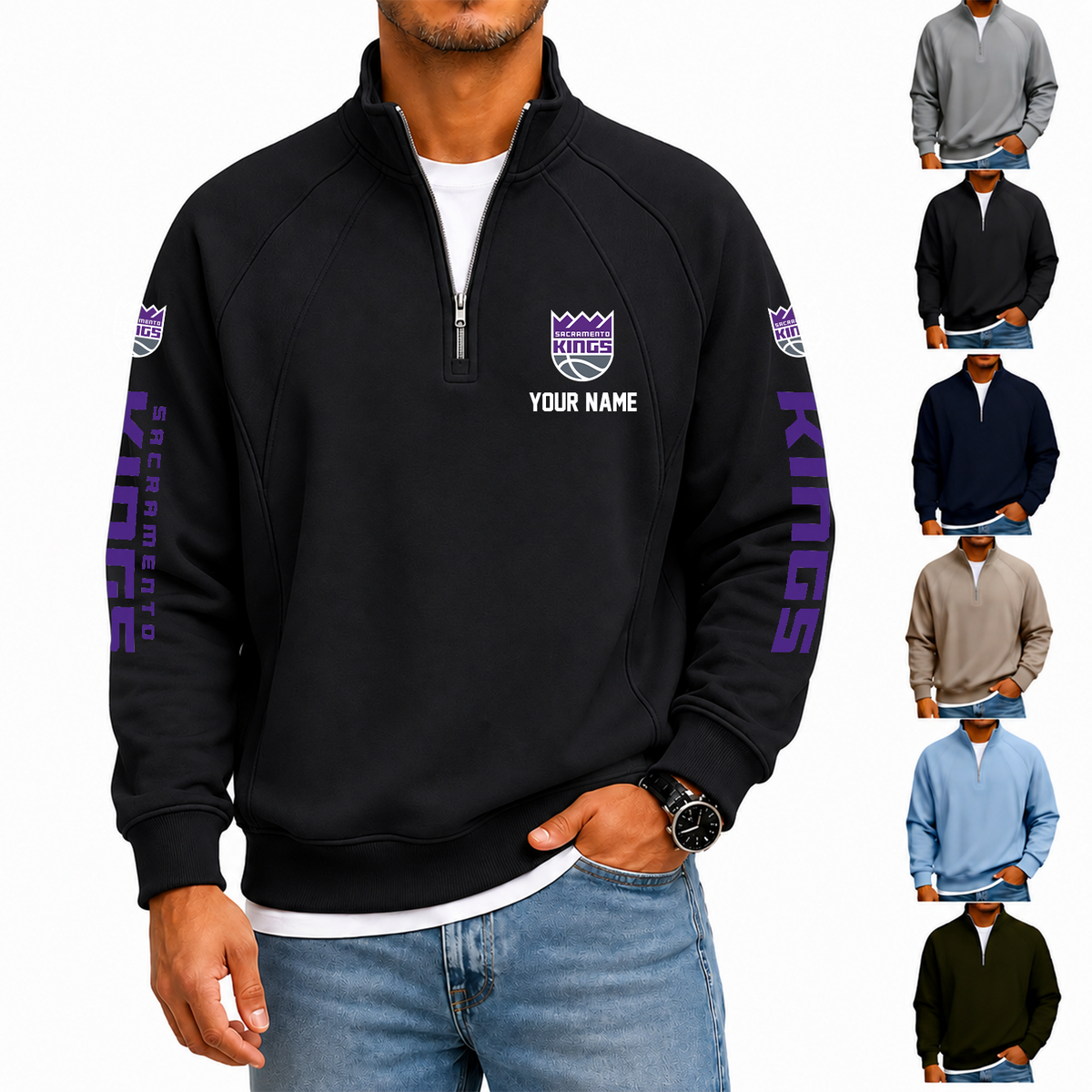 [HOT DEAL] NEW CUSTOMIZED NBA16 SKI SACRAMENTO KINGS  MEN'S QUARTER ZIP PULLOVER
