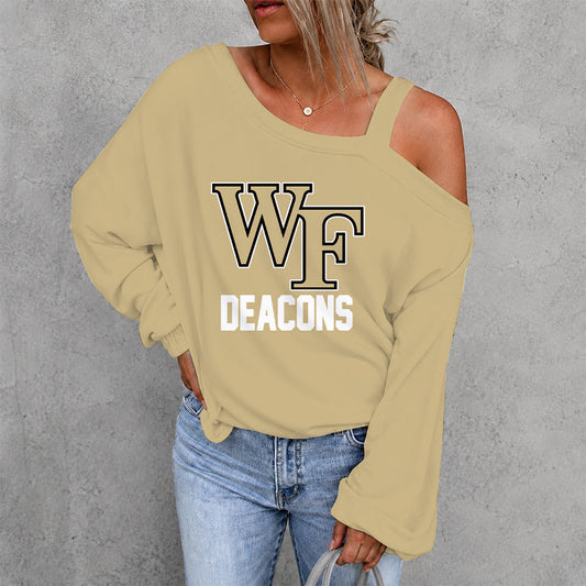 [FAN FAVORITE] NEW CUSTOMIZED NCAA CFH16 WFD WAKE FOREST DEMON DEACONS WOMEN'S OFF-SHOULDER LONG SLEEVE SHIRT