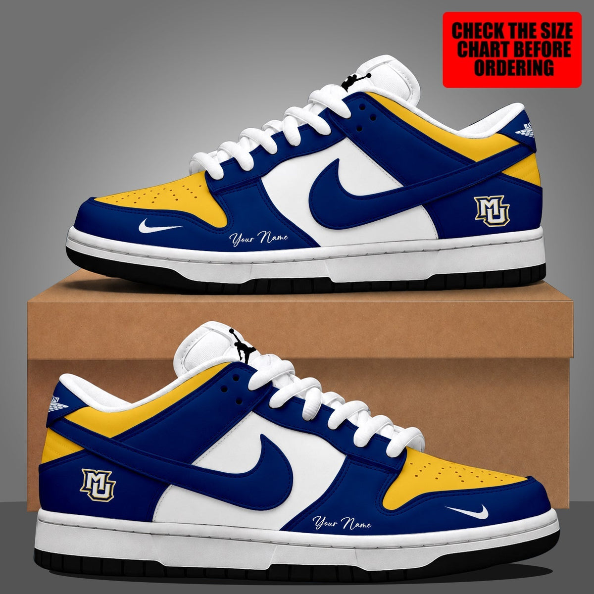 [FAN FAVORITE] NEW CUSTOMIZED NCAA MAM17 MGE MARQUETTE GOLDEN EAGLES STRAPPY DUNK LOW SHOES