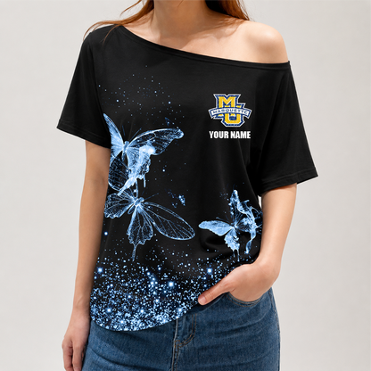 [FAN FAVORITE] NEW CUSTOMIZED NCAA MAM17 MGE MARQUETTE GOLDEN EAGLES STRAPPY OFF-SHOULDER SHIRT