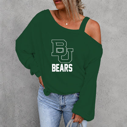 [FAN FAVORITE] NEW CUSTOMIZED NCAA MAM18 BAB BAYLOR BEARS WOMEN'S OFF-SHOULDER LONG SLEEVE SHIRT