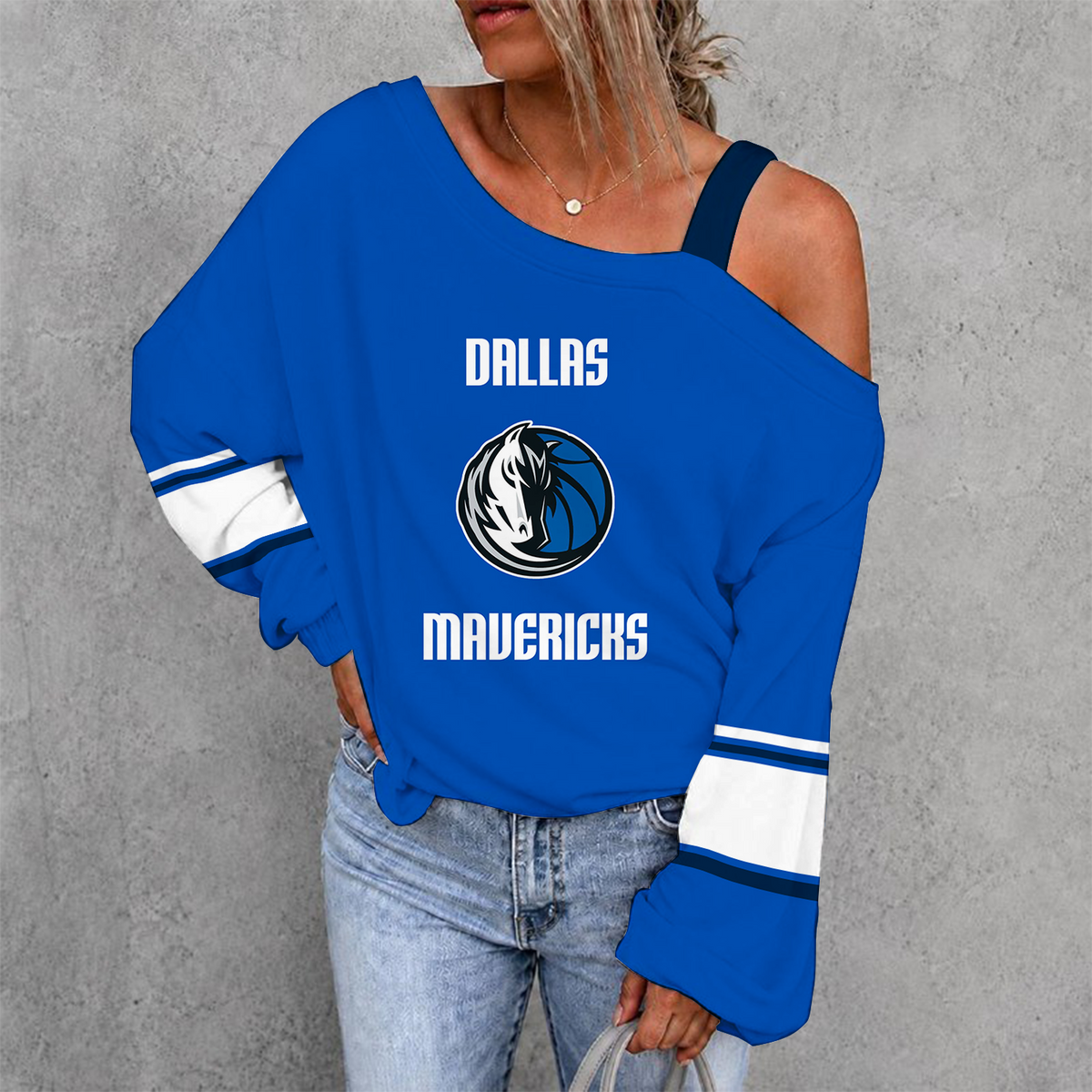 [HOT DEAL] NEW CUSTOMIZED NBA18 DMA DALLAS MAVERICKS WOMEN'S OFF-SHOULDER LONG SLEEVE SHIRT