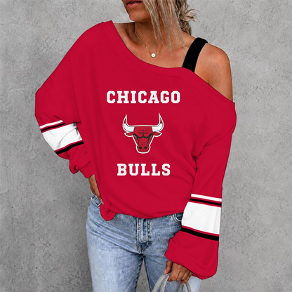 [HOT DEAL] NEW CUSTOMIZED NBA19 CBU CHICAGO BULLS WOMEN'S OFF-SHOULDER LONG SLEEVE SHIRT