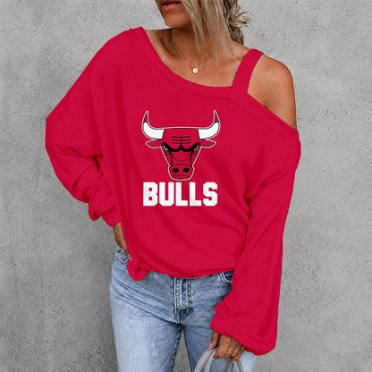 [HOT DEAL] NEW CUSTOMIZED NBA19 CBU CHICAGO BULLS WOMEN'S OFF-SHOULDER LONG SLEEVE SHIRT