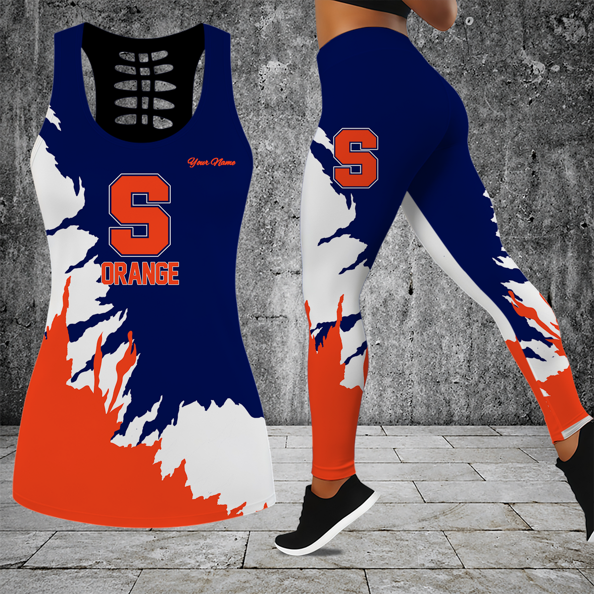 [FAN FAVORITE] NEW CUSTOMIZED NCAA MAM19 SYO SYRACUSE ORANGE STRAPPY HOLLOW TANK TOP & LEGGINGS SET