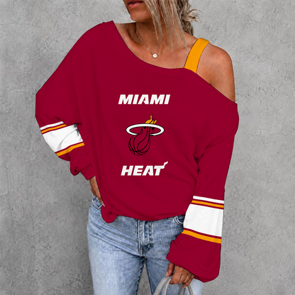 [HOT DEAL] NEW CUSTOMIZED NBA20 MHE MIAMI HEAT WOMEN'S OFF-SHOULDER LONG SLEEVE SHIRT