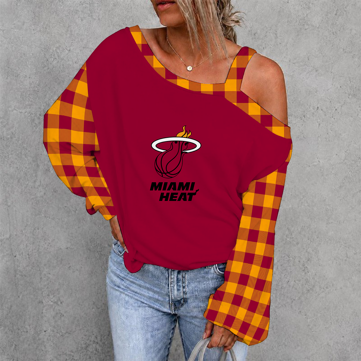 [HOT DEAL] NEW CUSTOMIZED NBA20 MHE MIAMI HEAT WOMEN'S OFF-SHOULDER LONG SLEEVE SHIRT