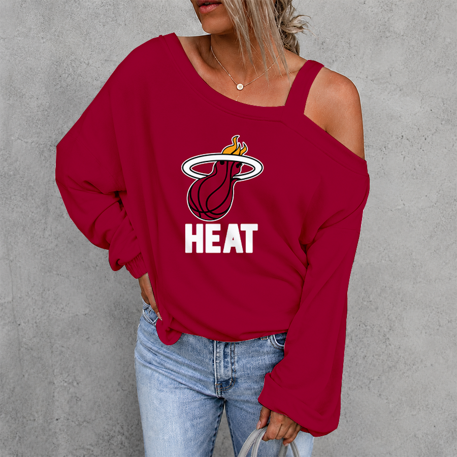 [HOT DEAL] NEW CUSTOMIZED NBA20 MHE MIAMI HEAT WOMEN'S OFF-SHOULDER LONG SLEEVE SHIRT