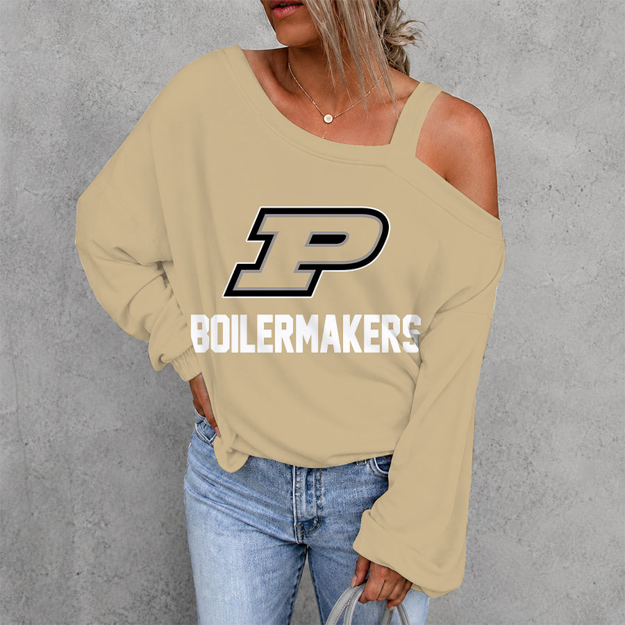 [FAN FAVORITE] NEW CUSTOMIZED NCAA MAM20 PUB PURDUE BOILERMAKERS WOMEN'S OFF-SHOULDER LONG SLEEVE SHIRT