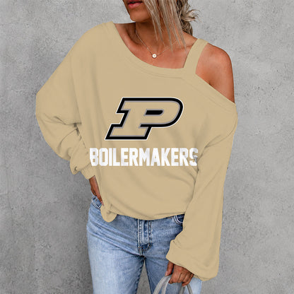 [FAN FAVORITE] NEW CUSTOMIZED NCAA MAM20 PUB PURDUE BOILERMAKERS WOMEN'S OFF-SHOULDER LONG SLEEVE SHIRT