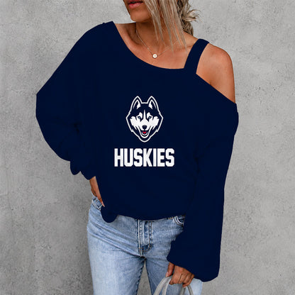 [FAN FAVORITE] NEW CUSTOMIZED NCAA MAM21 UCH UCONN HUSKIES WOMEN'S OFF-SHOULDER LONG SLEEVE SHIRT