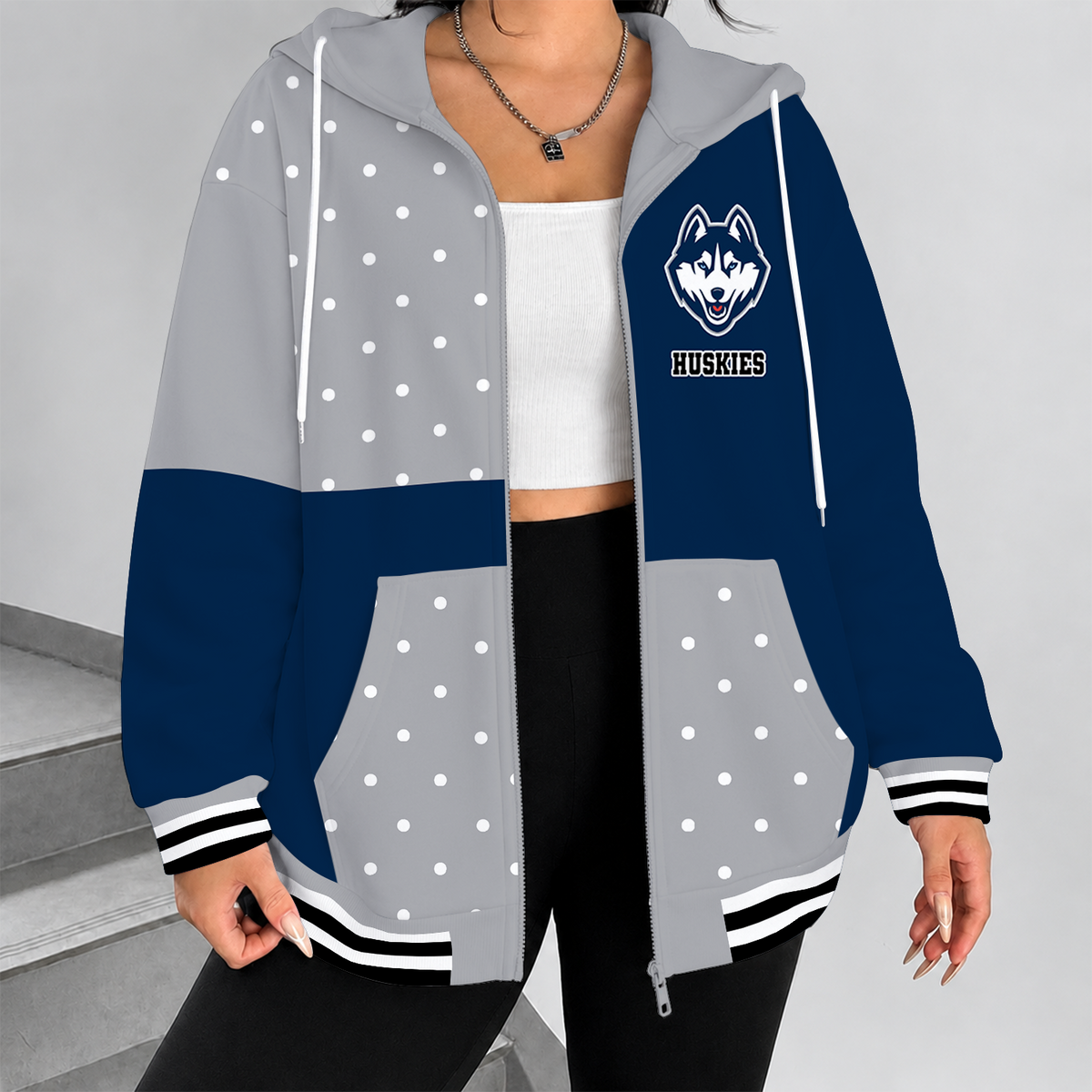 [FAN FAVORITE] NEW CUSTOMIZED NCAA MAM21 UCH UCONN HUSKIES STRAPPY ZIP HOODIE