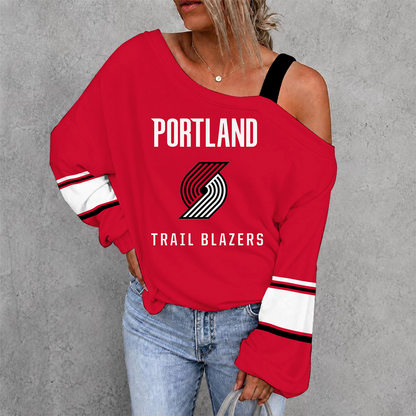[HOT DEAL] NEW CUSTOMIZED NBA22 PTB PORTLAND TRAIL BLAZERS WOMEN'S OFF-SHOULDER LONG SLEEVE SHIRT