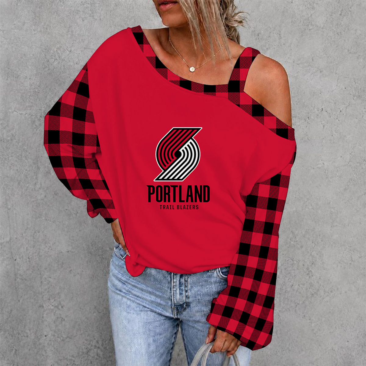 [HOT DEAL] NEW CUSTOMIZED NBA22 PTB PORTLAND TRAIL BLAZERS WOMEN'S OFF-SHOULDER LONG SLEEVE SHIRT