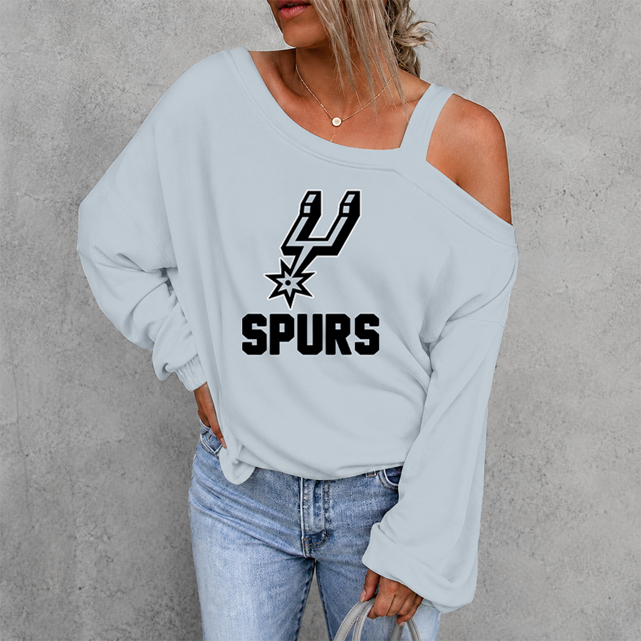 [HOT DEAL] NEW CUSTOMIZED NBA23 SAS SAN ANTONIO SPURS WOMEN'S OFF-SHOULDER LONG SLEEVE SHIRT