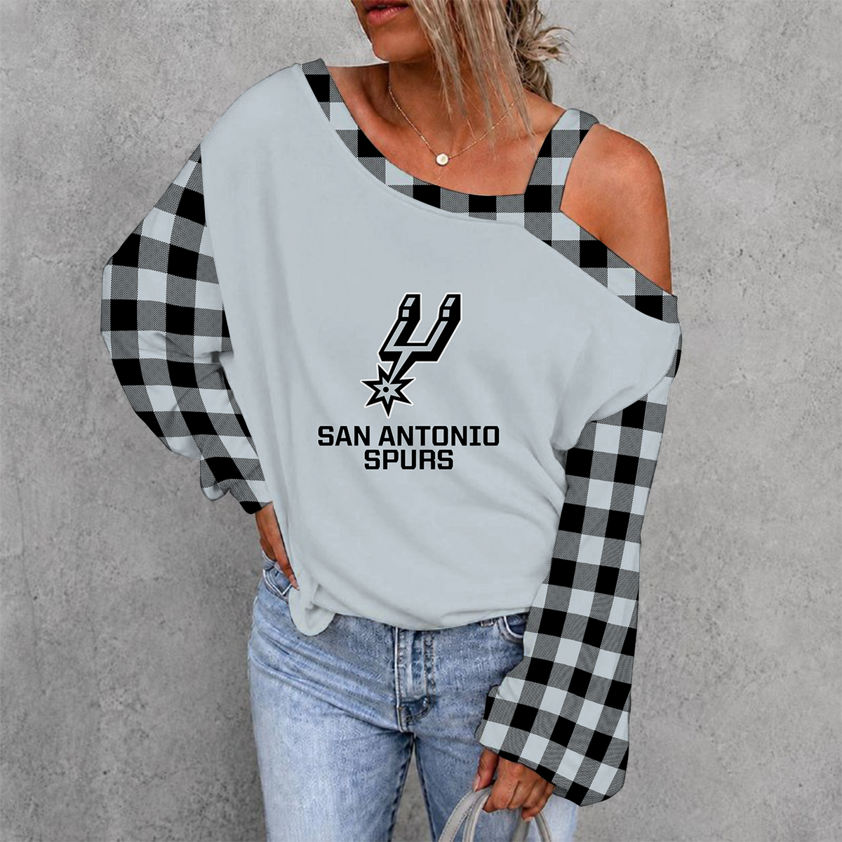 [HOT DEAL] NEW CUSTOMIZED NBA23 SAS SAN ANTONIO SPURS WOMEN'S OFF-SHOULDER LONG SLEEVE SHIRT