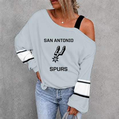 [HOT DEAL] NEW CUSTOMIZED NBA23 SAS SAN ANTONIO SPURS WOMEN'S OFF-SHOULDER LONG SLEEVE SHIRT