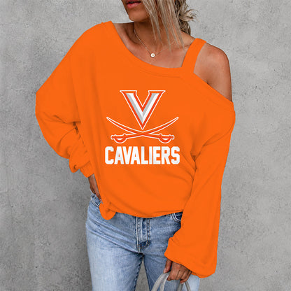 [FAN FAVORITE] NEW CUSTOMIZED NCAA MAM23 VIC VIRGINIA CAVALIERS WOMEN'S OFF-SHOULDER LONG SLEEVE SHIRT